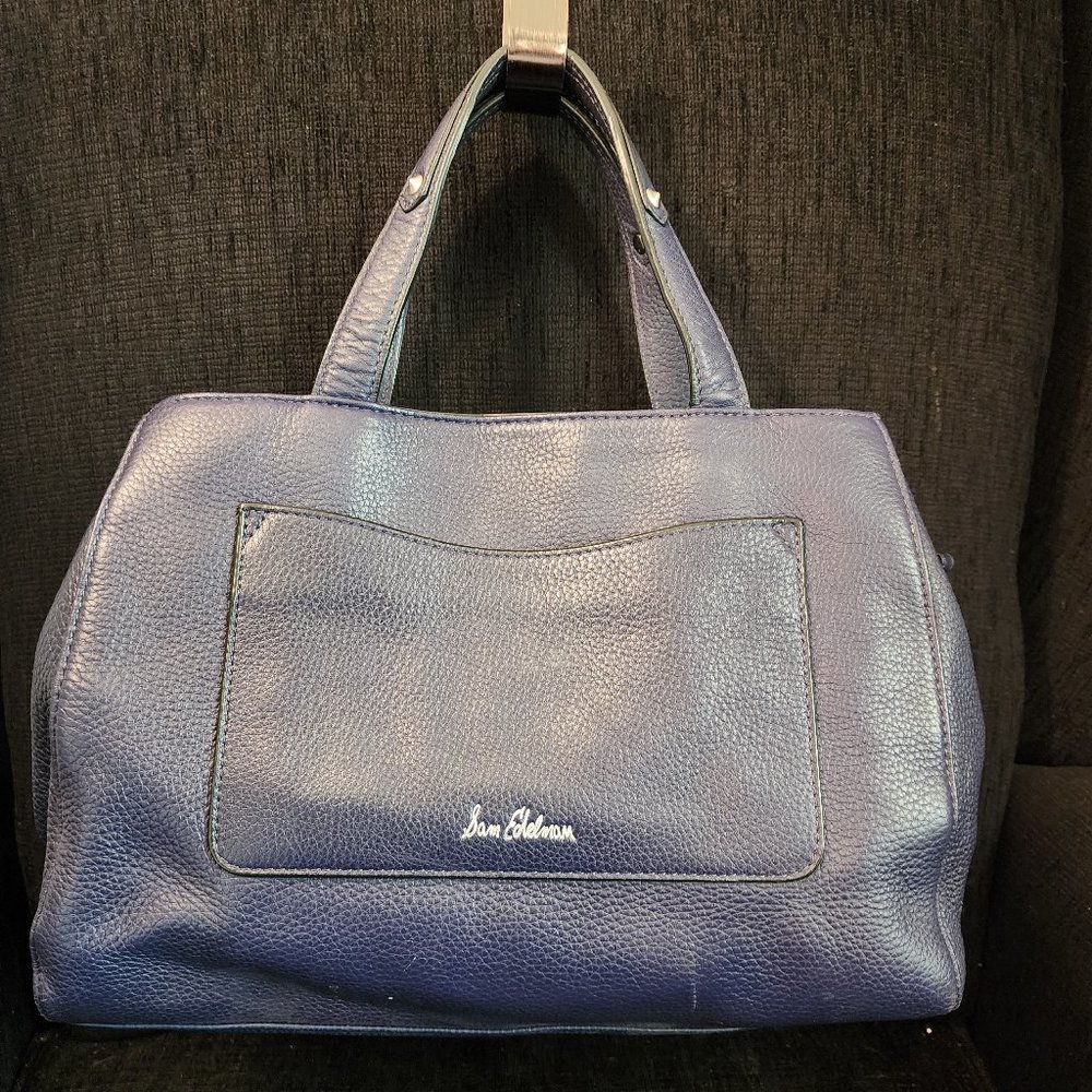 Sam Edelman Navy Blue Leather Satchel with Reversible Studded Shoulder Strap - Picture 1 of 12